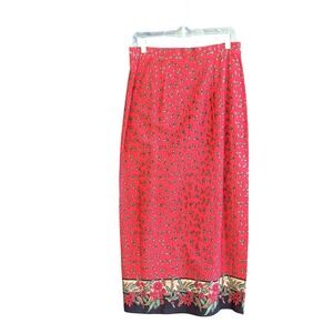 Sun River Skirt Womens Medium Red Christmas Holly Poinsettia Border Print Cotton